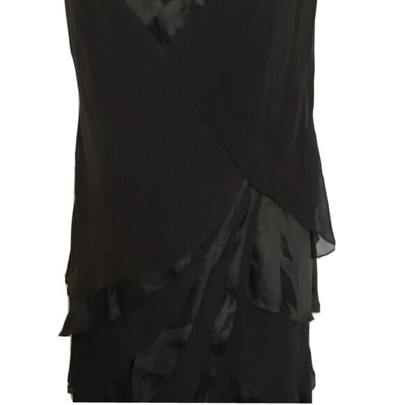 TADASHI SHOJI Black Silk Tiered V-neck Gown Sleeveless Size 6 Stunning - Picture 8 of 12